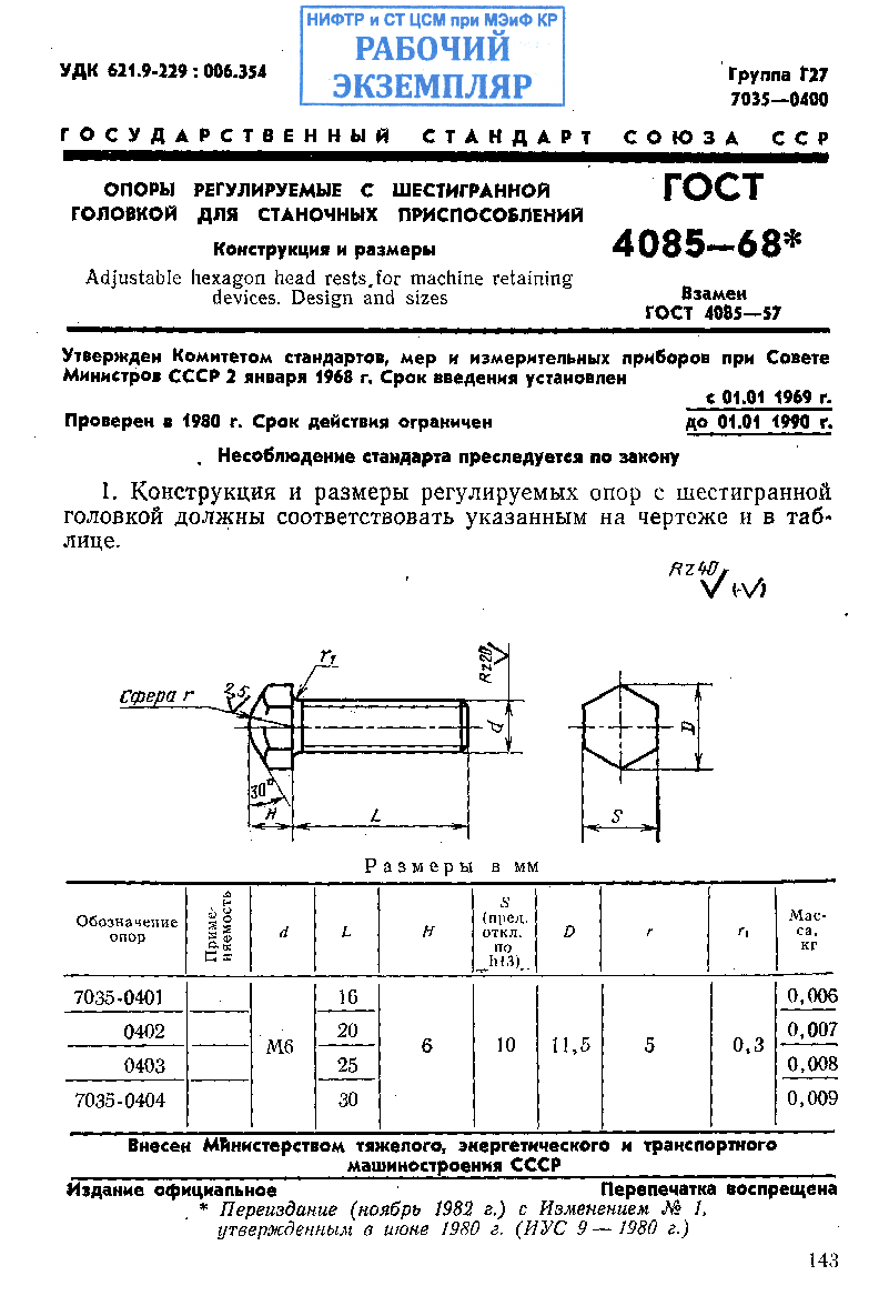 Опоры регулируемые с шестигранной головкой для станочных приспособлений. Конструкция и размеры