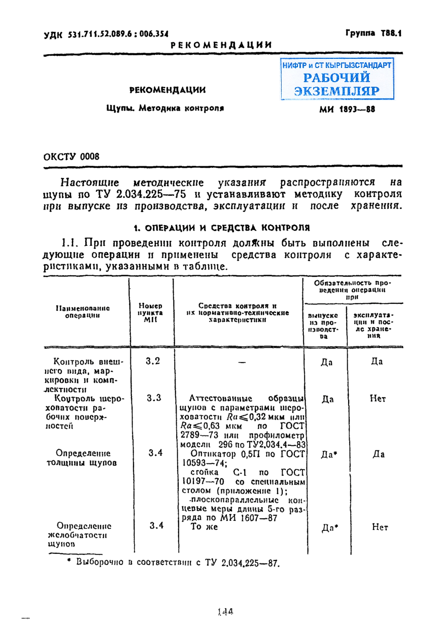 Рекомендации. Щупы. Методика контроля.